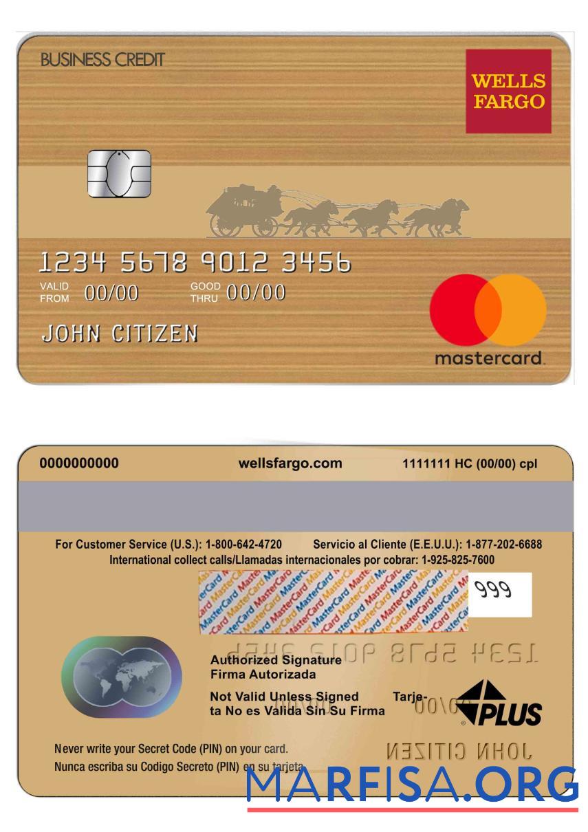 Downloadable USA Wells Fargo bank mastercard brown real example
